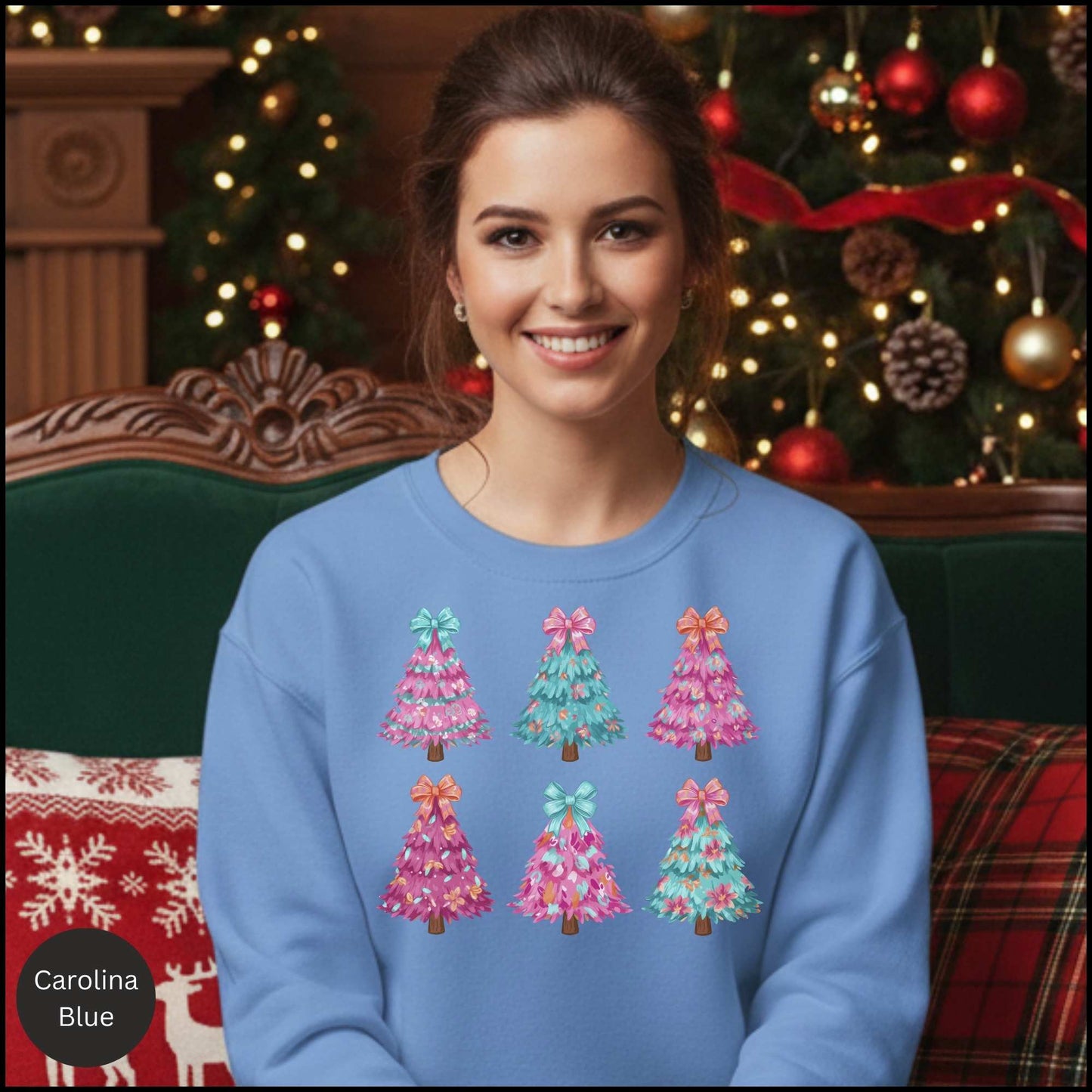 Festive Pink & Teal Christmas Tree Sweatshirt