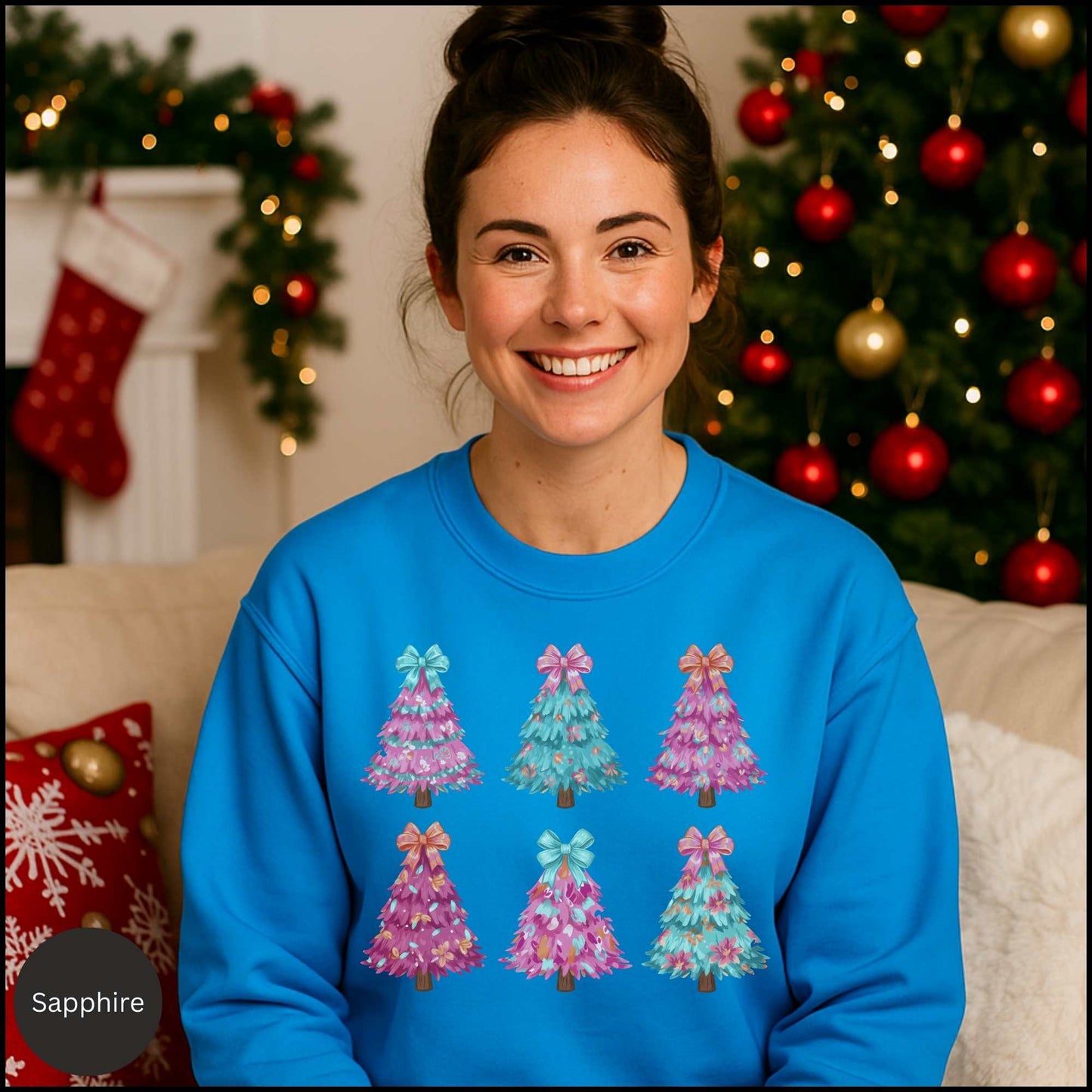 Festive Pink & Teal Christmas Tree Sweatshirt