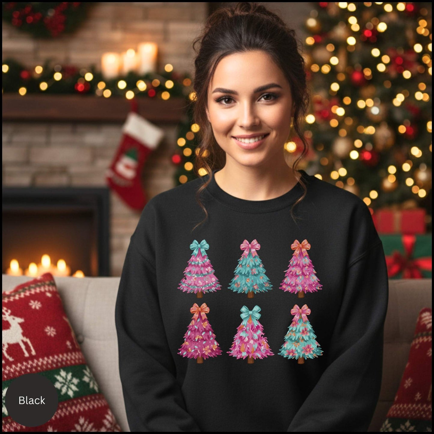 Festive Pink & Teal Christmas Tree Sweatshirt