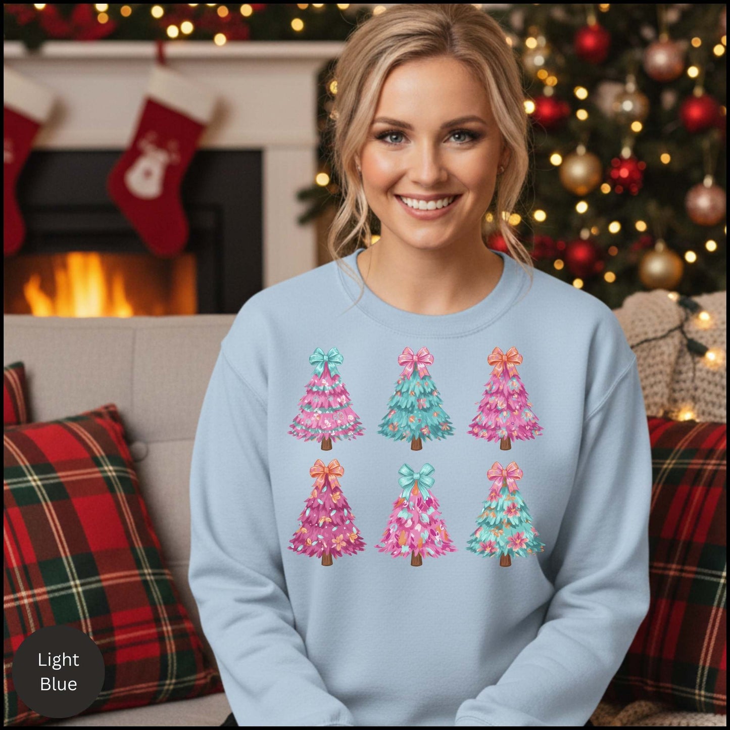 Festive Pink & Teal Christmas Tree Sweatshirt