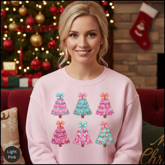 Festive Pink & Teal Christmas Tree Sweatshirt