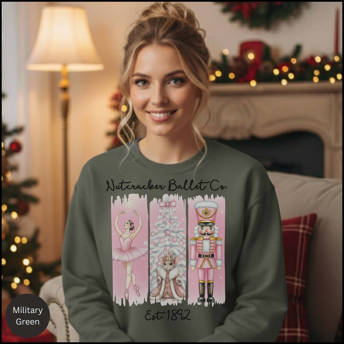 Nutcracker Ballet Crewneck Sweatshirt — Pink Ballet Nutcracker Holiday Pullover