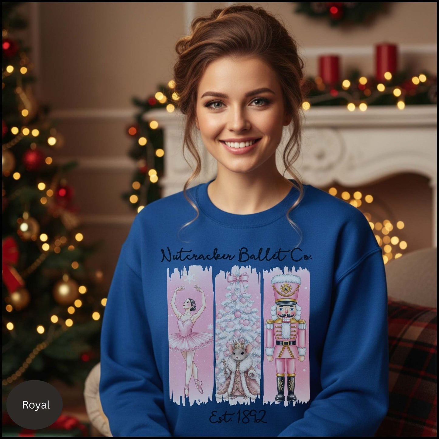 Nutcracker Ballet Crewneck Sweatshirt — Pink Ballet Nutcracker Holiday Pullover