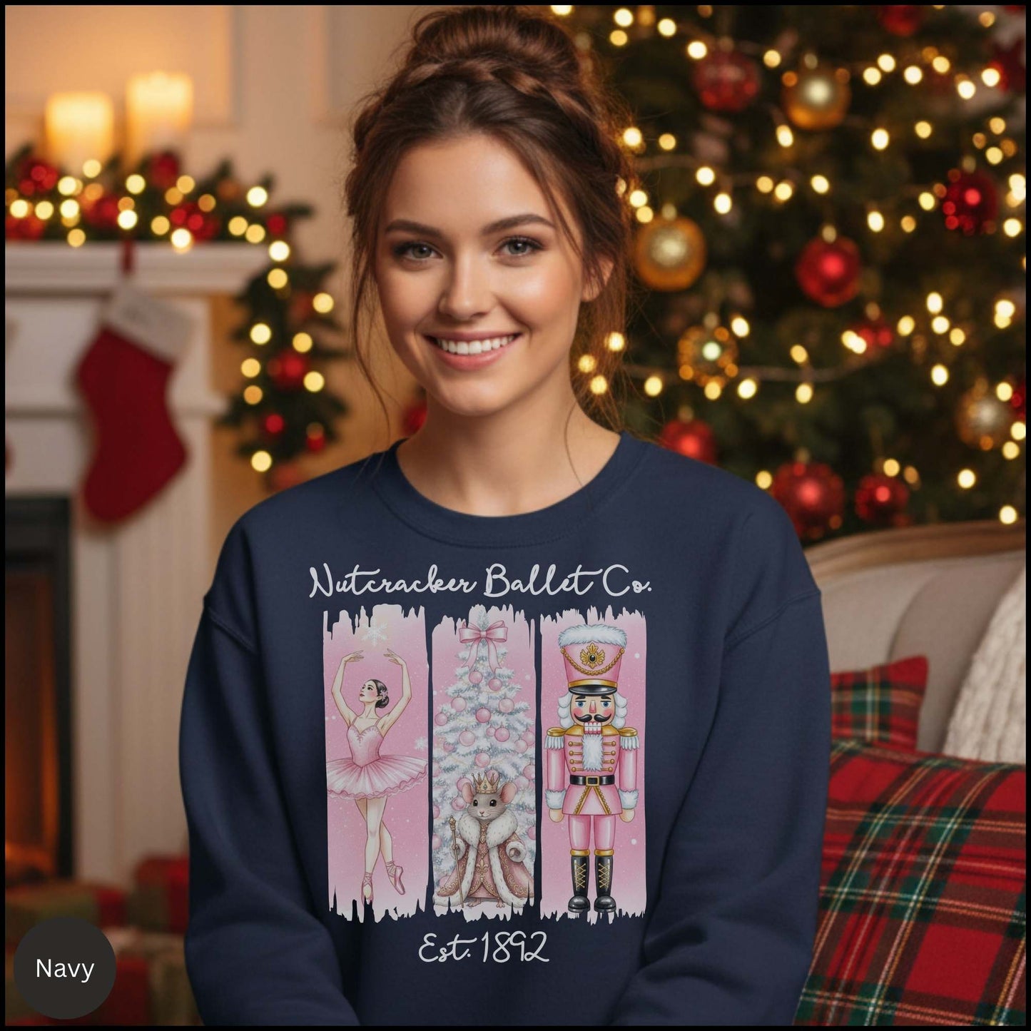 Nutcracker Ballet Crewneck Sweatshirt — Pink Ballet Nutcracker Holiday Pullover