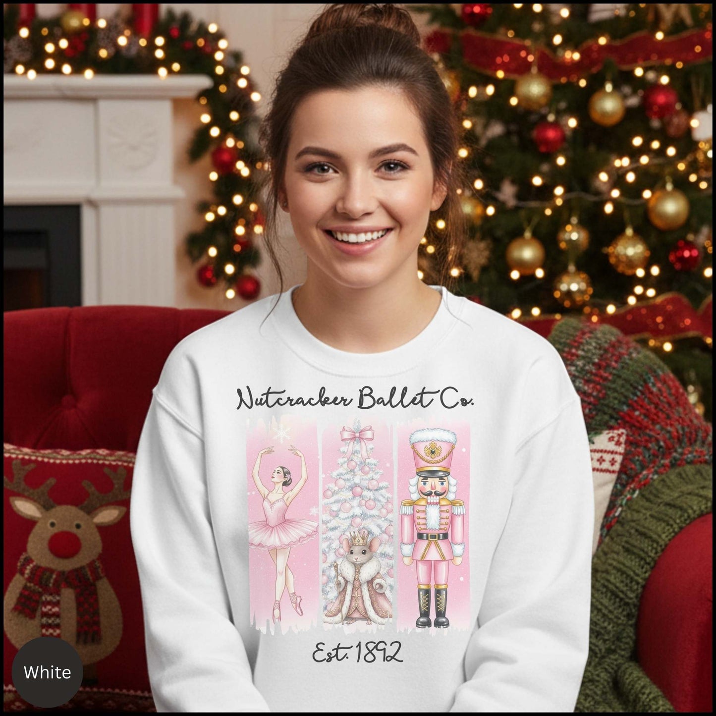 Nutcracker Ballet Crewneck Sweatshirt — Pink Ballet Nutcracker Holiday Pullover