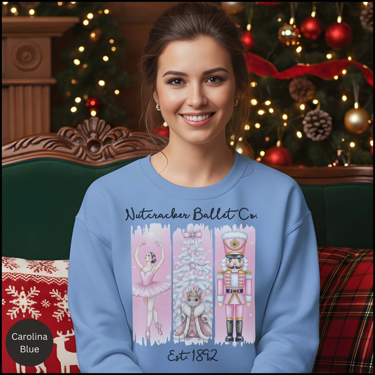 Nutcracker Ballet Crewneck Sweatshirt — Pink Ballet Nutcracker Holiday Pullover
