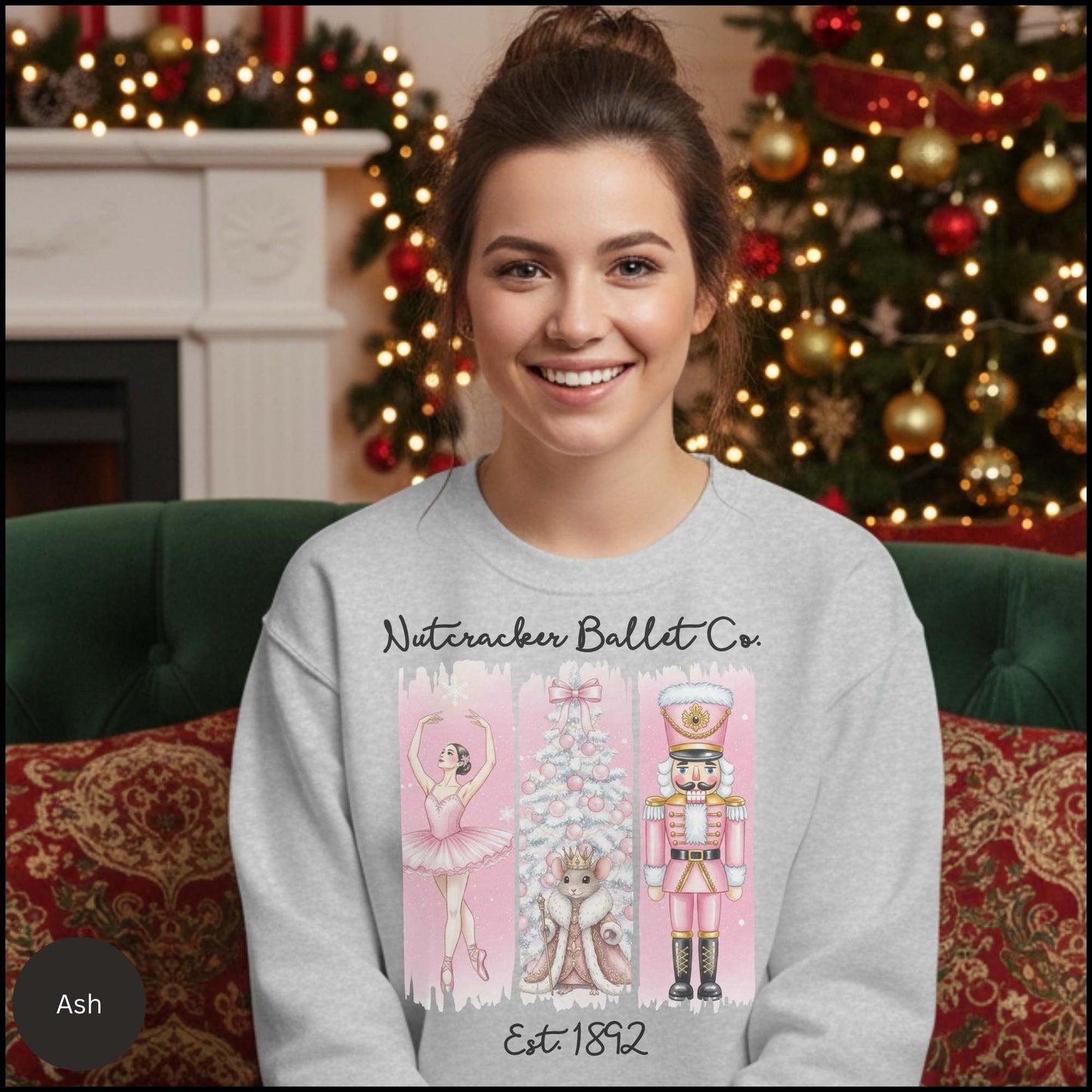 Nutcracker Ballet Crewneck Sweatshirt — Pink Ballet Nutcracker Holiday Pullover