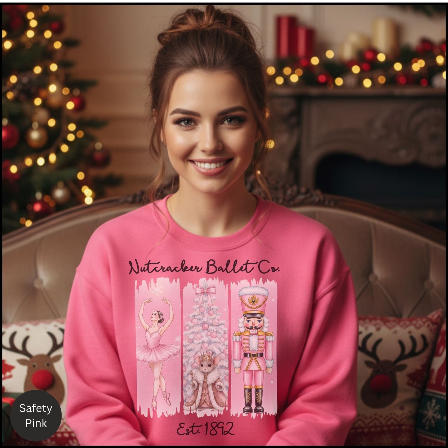 Nutcracker Ballet Crewneck Sweatshirt — Pink Ballet Nutcracker Holiday Pullover