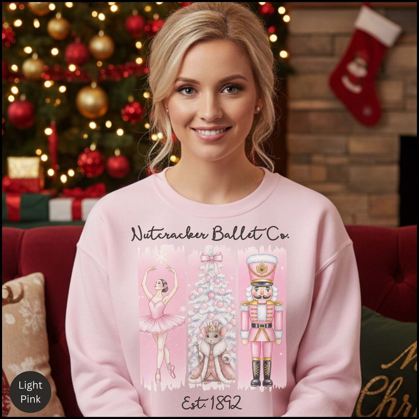 Nutcracker Ballet Crewneck Sweatshirt — Pink Ballet Nutcracker Holiday Pullover
