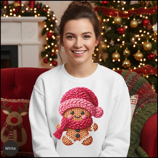 Cozy Knitted Gingerbread Christmas Sweatshirt – Cute Holiday Cookie Crewneck | Winter Cozy Aesthetic