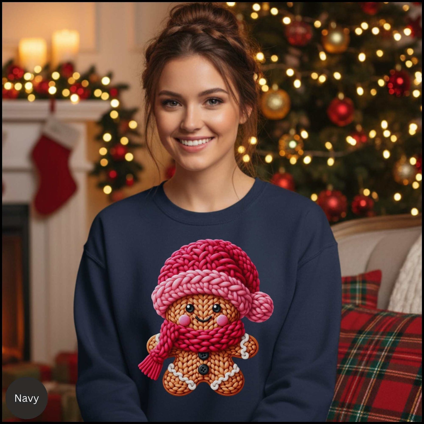 Cozy Knitted Gingerbread Christmas Sweatshirt – Cute Holiday Cookie Crewneck | Winter Cozy Aesthetic