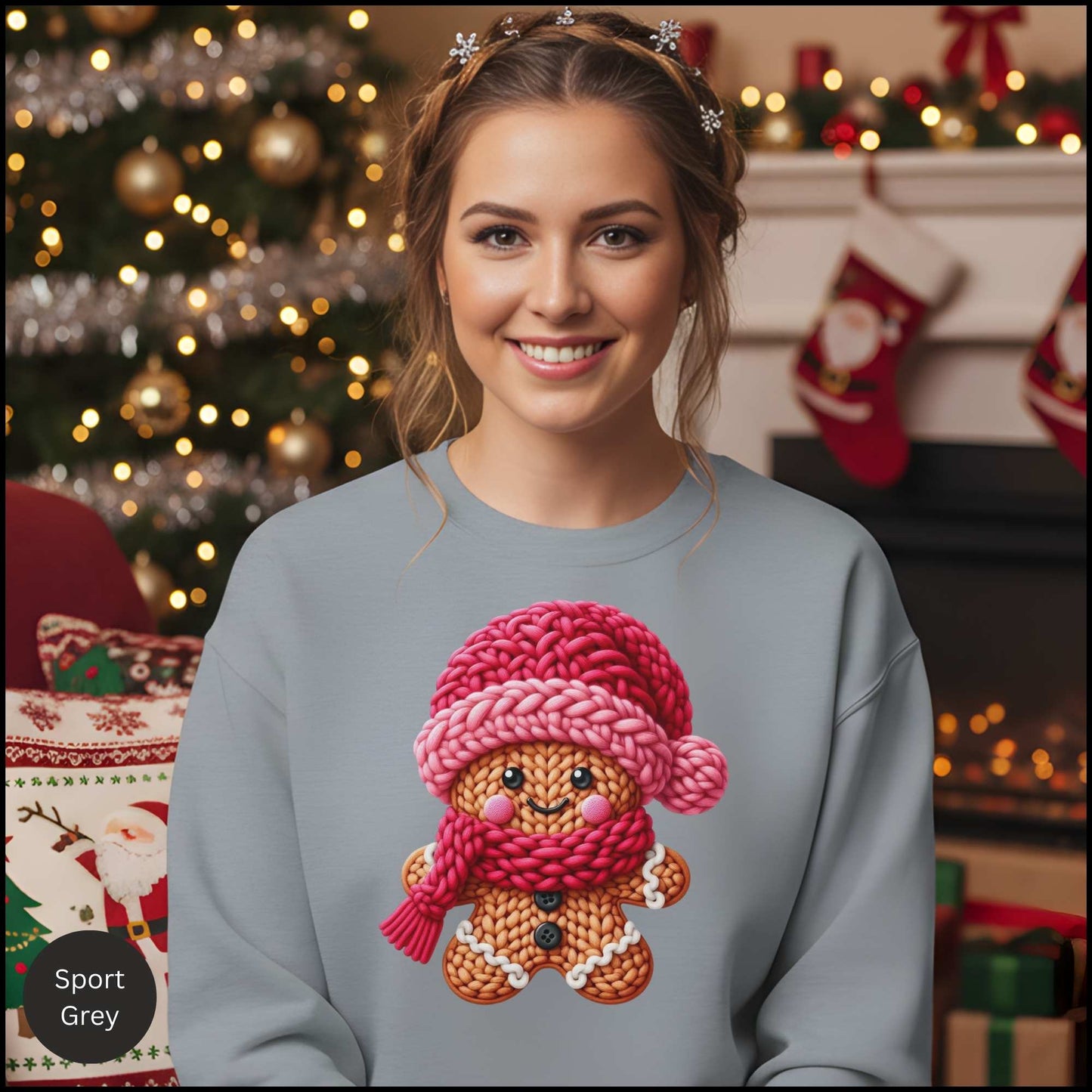 Cozy Knitted Gingerbread Christmas Sweatshirt – Cute Holiday Cookie Crewneck | Winter Cozy Aesthetic