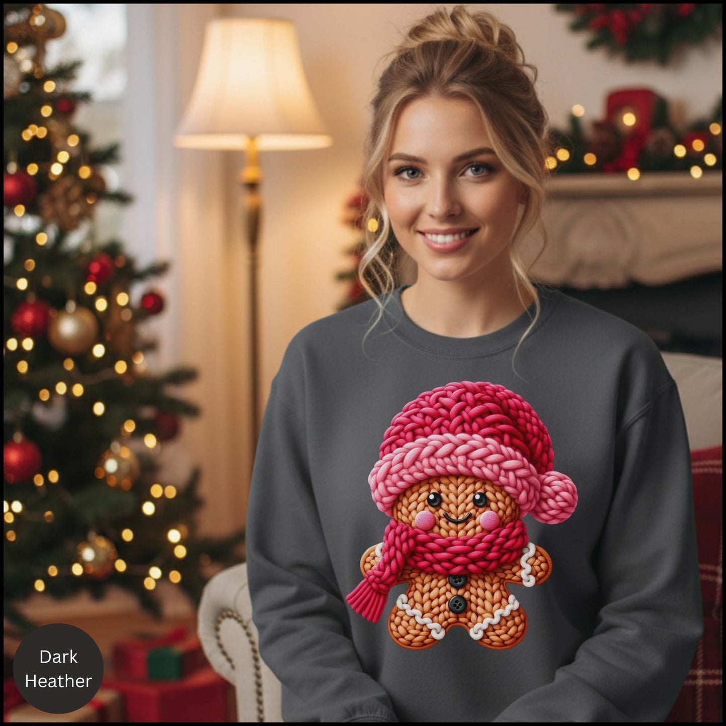 Cozy Knitted Gingerbread Christmas Sweatshirt – Cute Holiday Cookie Crewneck | Winter Cozy Aesthetic