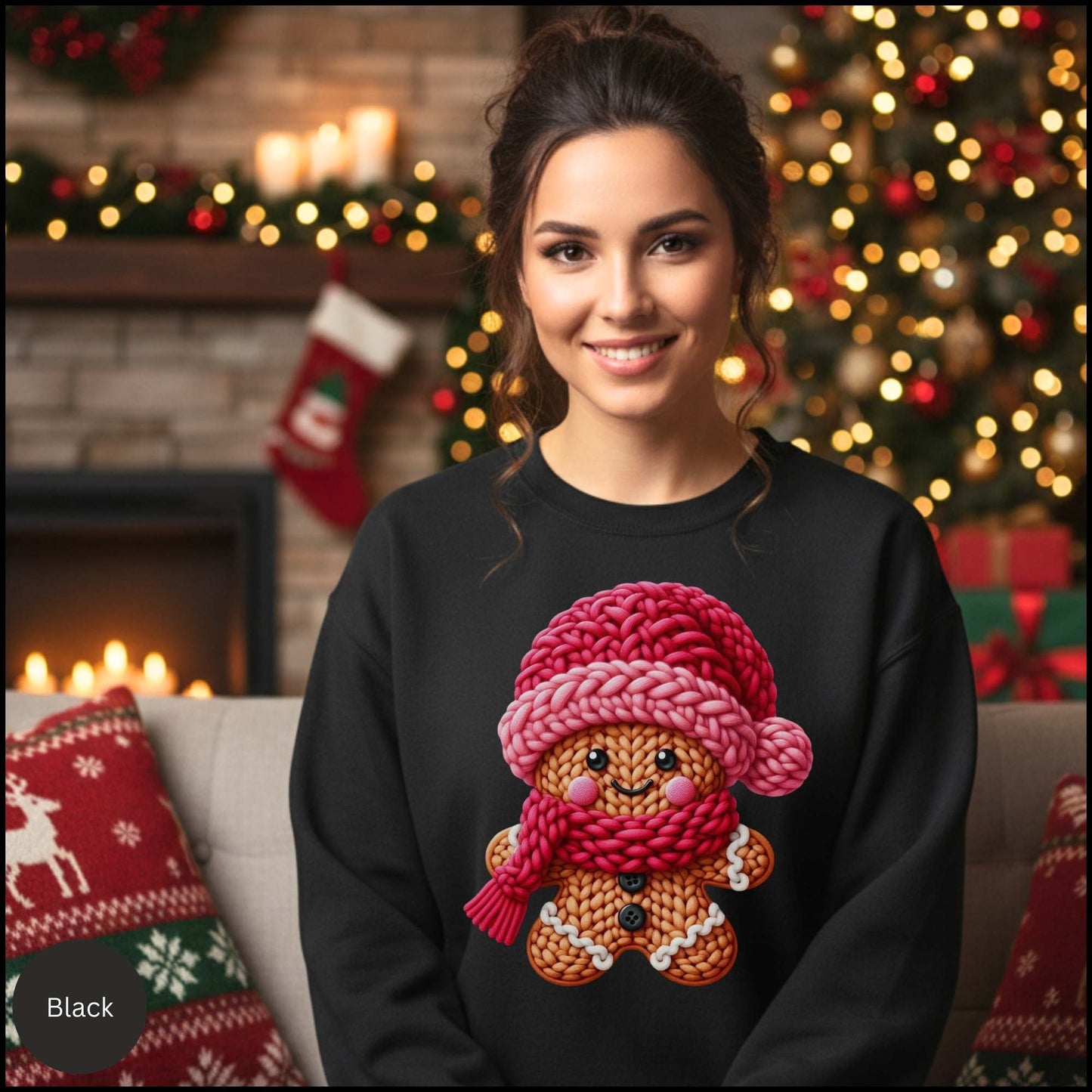 Cozy Knitted Gingerbread Christmas Sweatshirt – Cute Holiday Cookie Crewneck | Winter Cozy Aesthetic