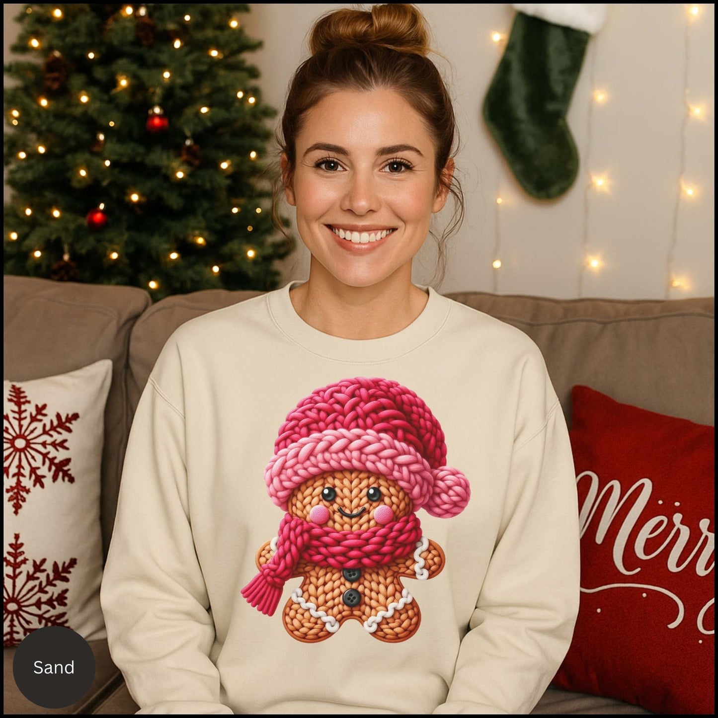 Cozy Knitted Gingerbread Christmas Sweatshirt – Cute Holiday Cookie Crewneck | Winter Cozy Aesthetic