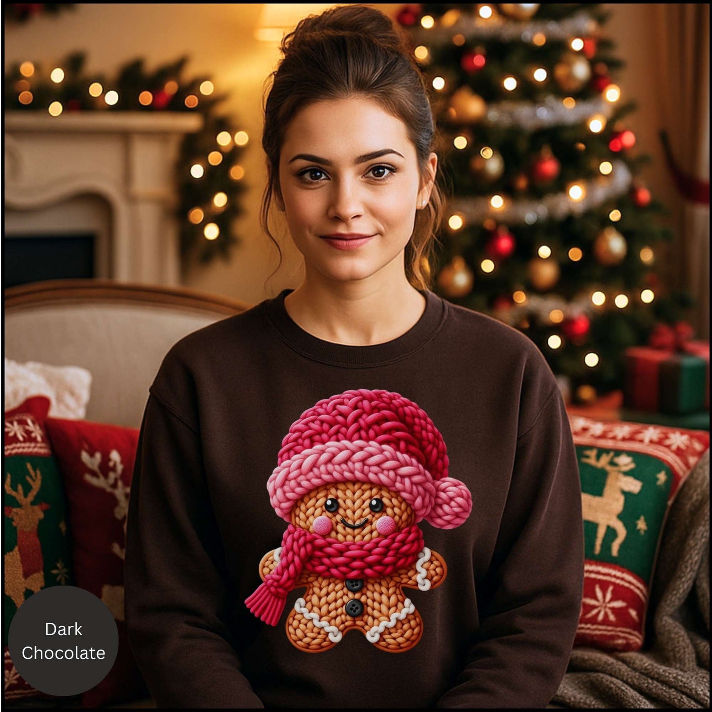 Cozy Knitted Gingerbread Christmas Sweatshirt – Cute Holiday Cookie Crewneck | Winter Cozy Aesthetic
