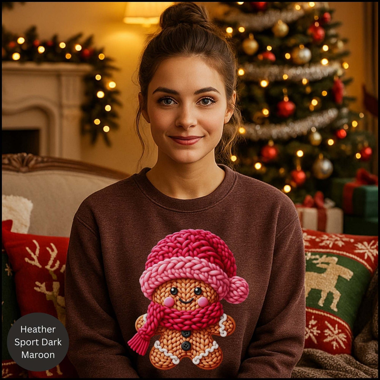 Cozy Knitted Gingerbread Christmas Sweatshirt – Cute Holiday Cookie Crewneck | Winter Cozy Aesthetic