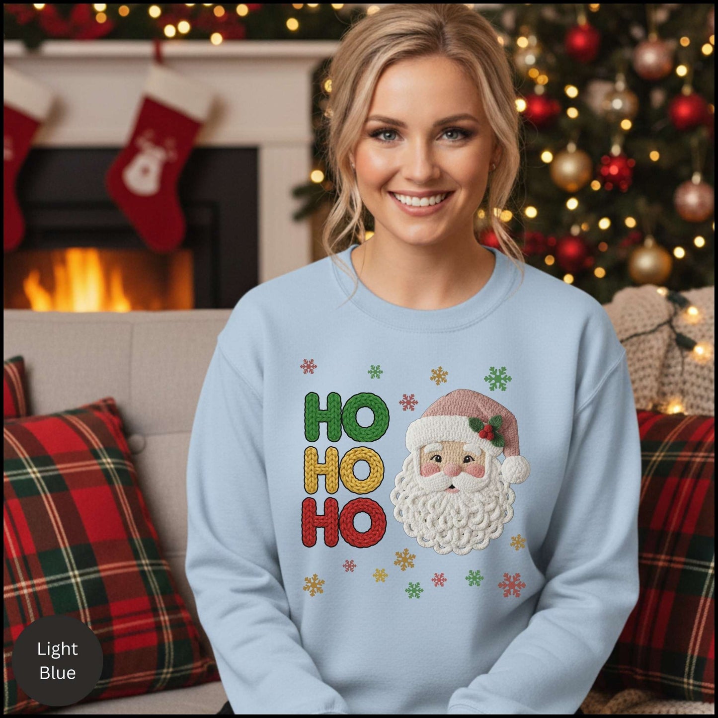 HO HO HO Knit Santa Christmas Sweatshirt – Cozy Vintage Santa Sweater with Textured Knit Letters & Snowflakes
