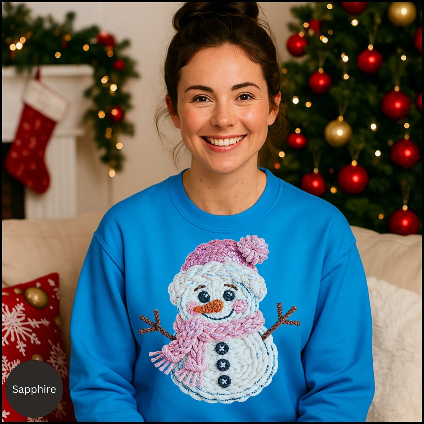 Knit Snowman Christmas Sweatshirt – Cozy Pink Winter Snowman Sweater with Textured Yarn Look