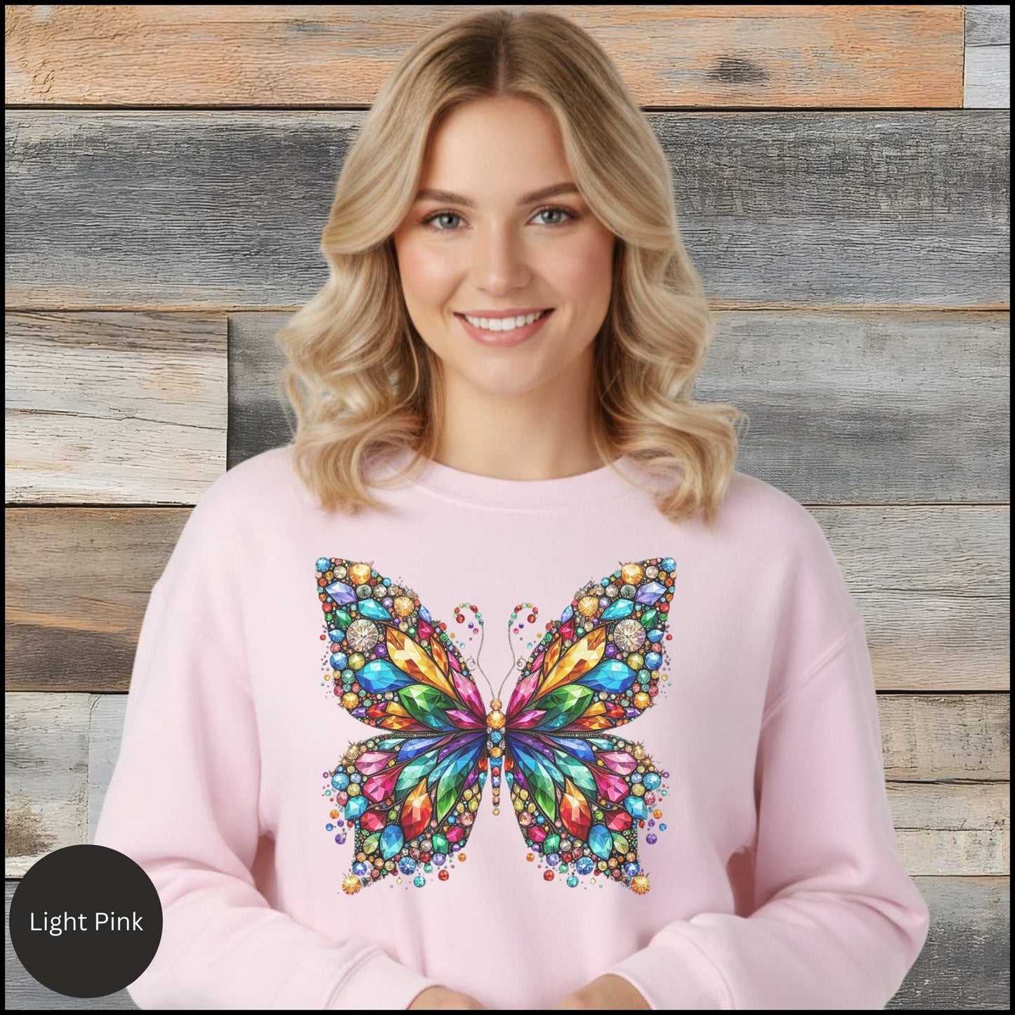 Colorful Butterfly Sweatshirt, Crystal Gem Butterfly Crewneck, Vibrant Butterfly Art Shirt, Butterfly Lover Gift