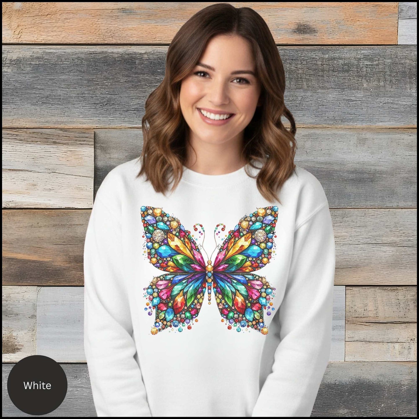 Colorful Butterfly Sweatshirt, Crystal Gem Butterfly Crewneck, Vibrant Butterfly Art Shirt, Butterfly Lover Gift