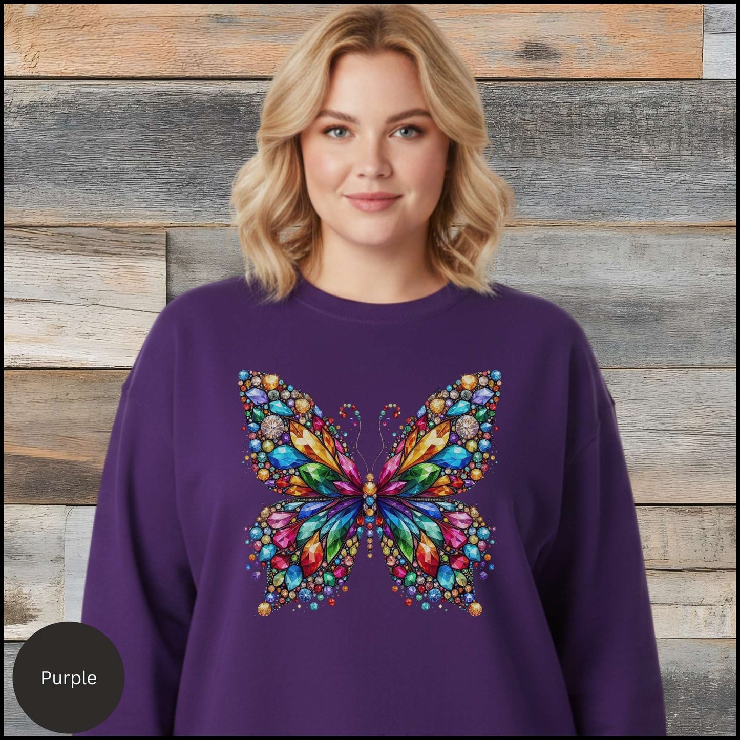 Colorful Butterfly Sweatshirt, Crystal Gem Butterfly Crewneck, Vibrant Butterfly Art Shirt, Butterfly Lover Gift