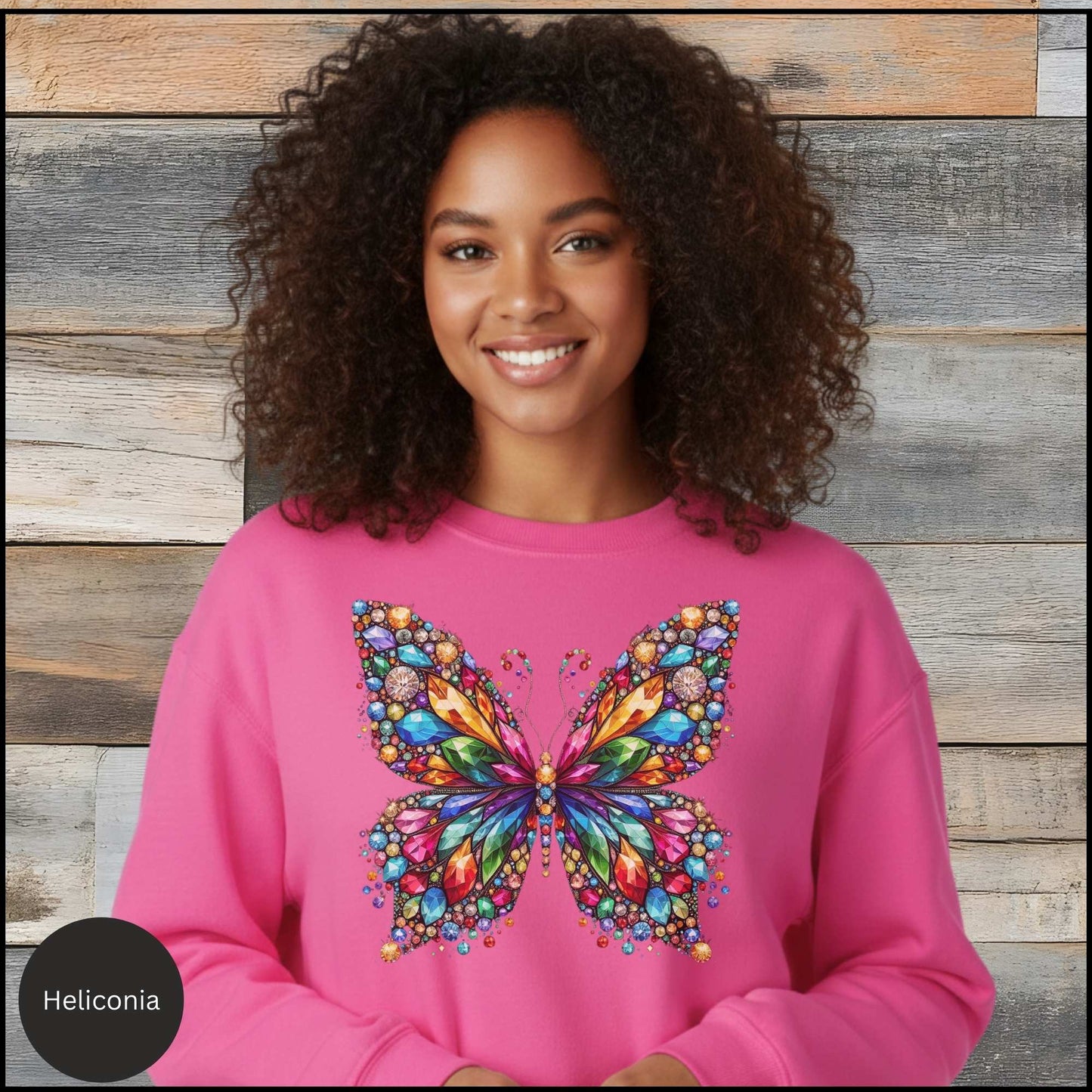 Colorful Butterfly Sweatshirt, Crystal Gem Butterfly Crewneck, Vibrant Butterfly Art Shirt, Butterfly Lover Gift
