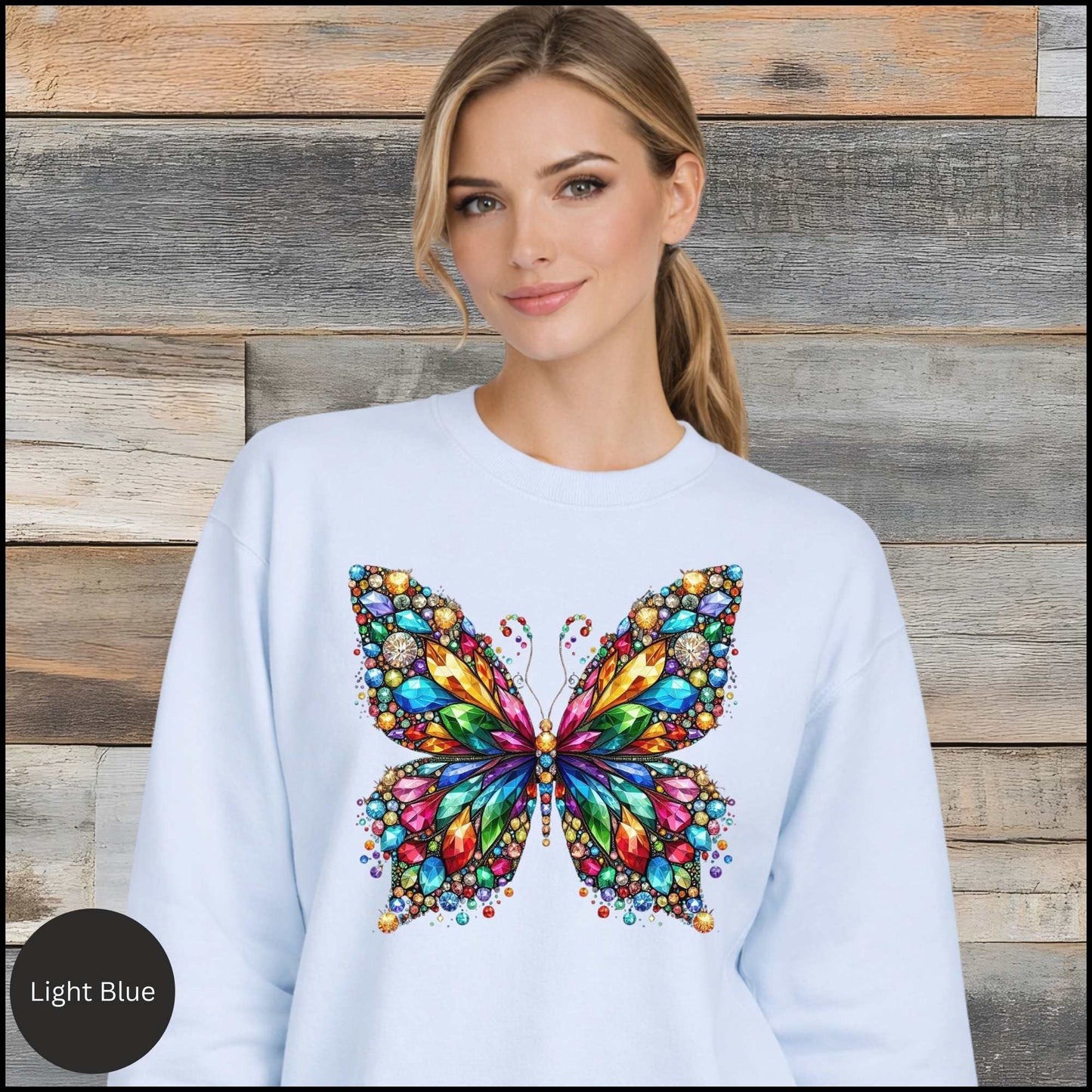 Colorful Butterfly Sweatshirt, Crystal Gem Butterfly Crewneck, Vibrant Butterfly Art Shirt, Butterfly Lover Gift
