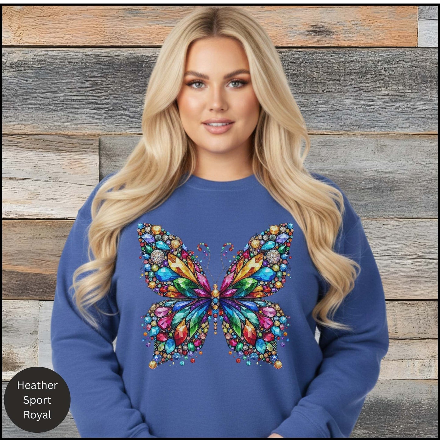 Colorful Butterfly Sweatshirt, Crystal Gem Butterfly Crewneck, Vibrant Butterfly Art Shirt, Butterfly Lover Gift
