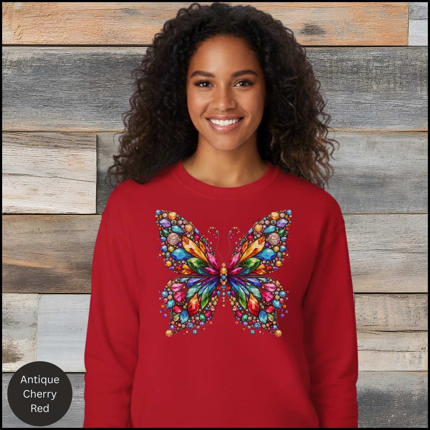 Colorful Butterfly Sweatshirt, Crystal Gem Butterfly Crewneck, Vibrant Butterfly Art Shirt, Butterfly Lover Gift