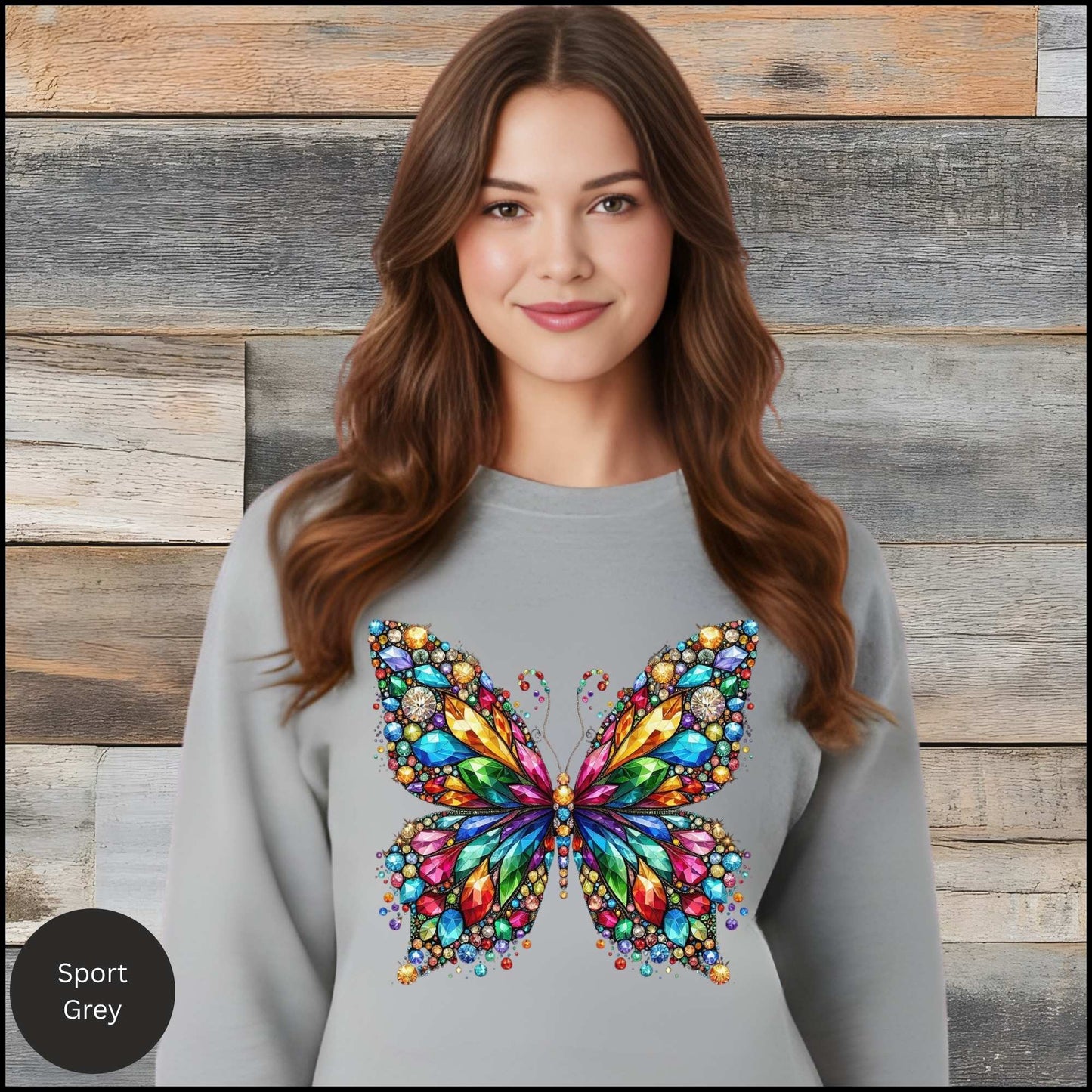 Colorful Butterfly Sweatshirt, Crystal Gem Butterfly Crewneck, Vibrant Butterfly Art Shirt, Butterfly Lover Gift