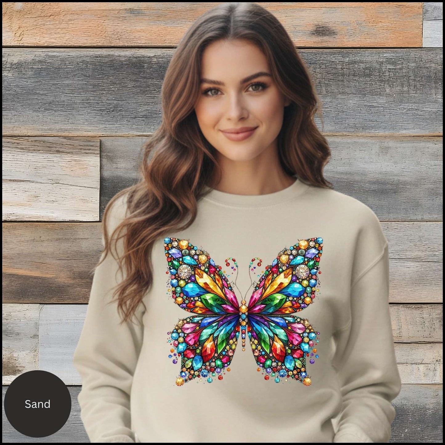 Colorful Butterfly Sweatshirt, Crystal Gem Butterfly Crewneck, Vibrant Butterfly Art Shirt, Butterfly Lover Gift