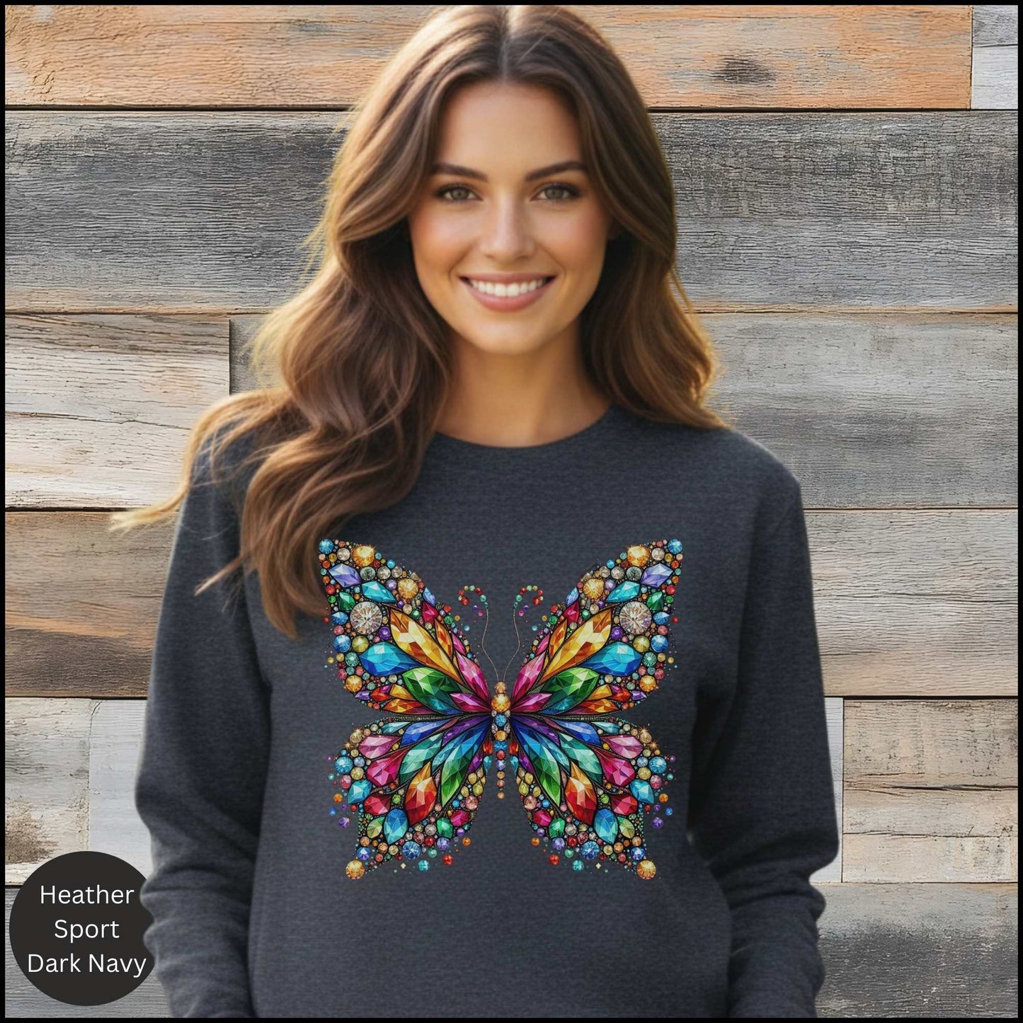 Colorful Butterfly Sweatshirt, Crystal Gem Butterfly Crewneck, Vibrant Butterfly Art Shirt, Butterfly Lover Gift