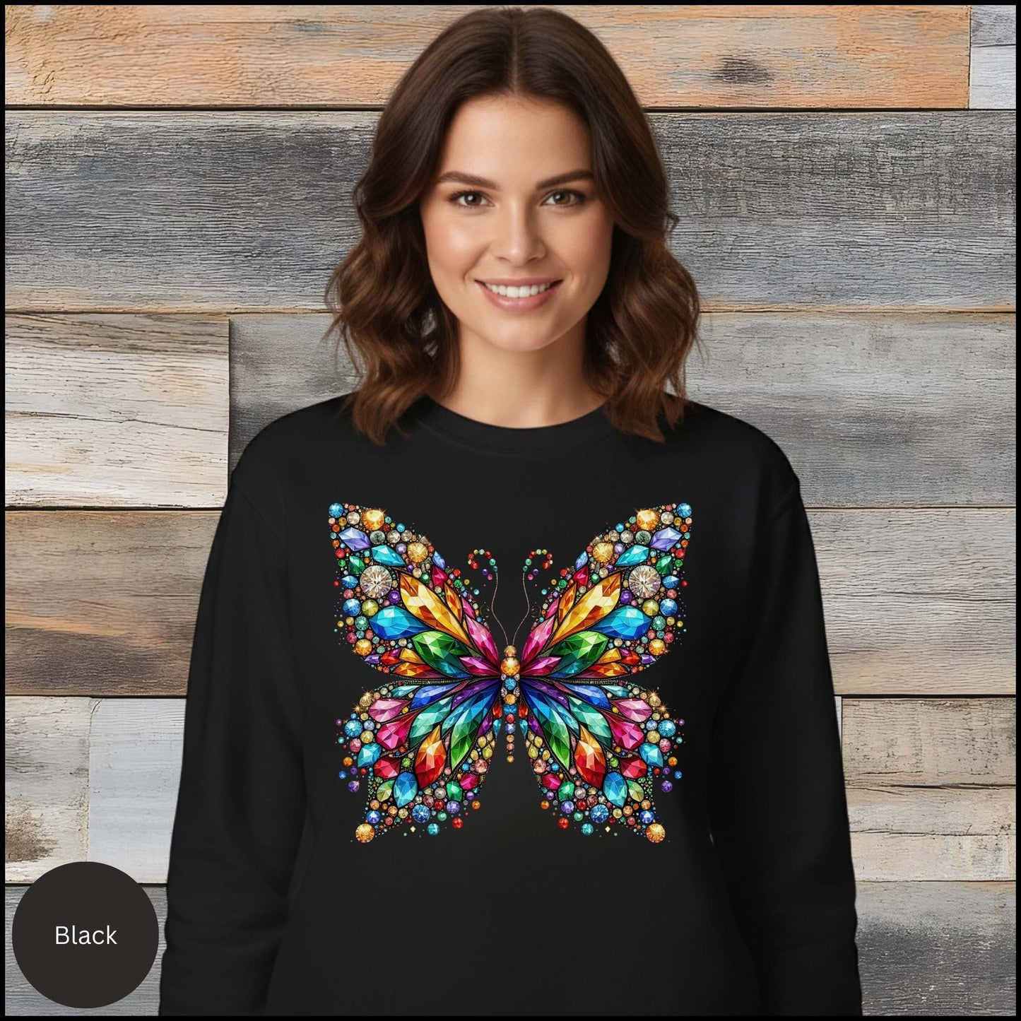 Colorful Butterfly Sweatshirt, Crystal Gem Butterfly Crewneck, Vibrant Butterfly Art Shirt, Butterfly Lover Gift