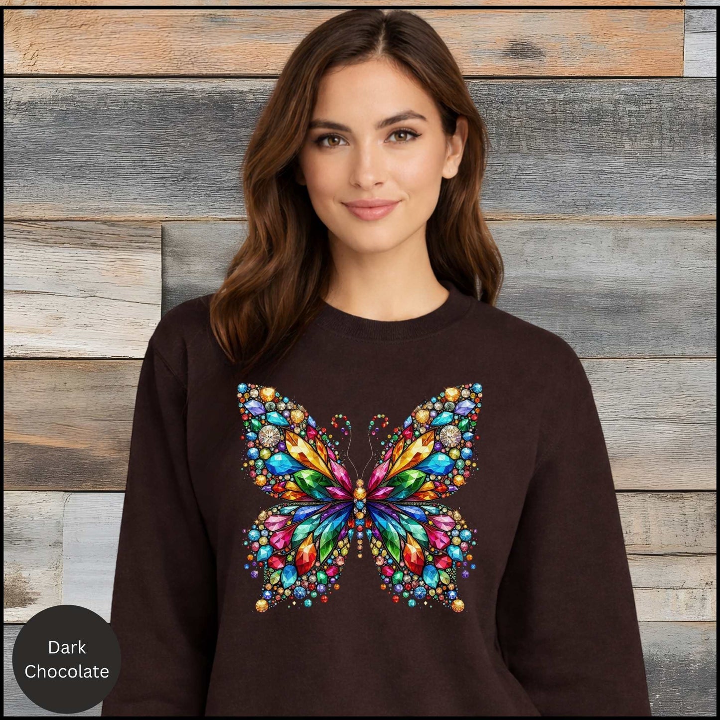 Colorful Butterfly Sweatshirt, Crystal Gem Butterfly Crewneck, Vibrant Butterfly Art Shirt, Butterfly Lover Gift