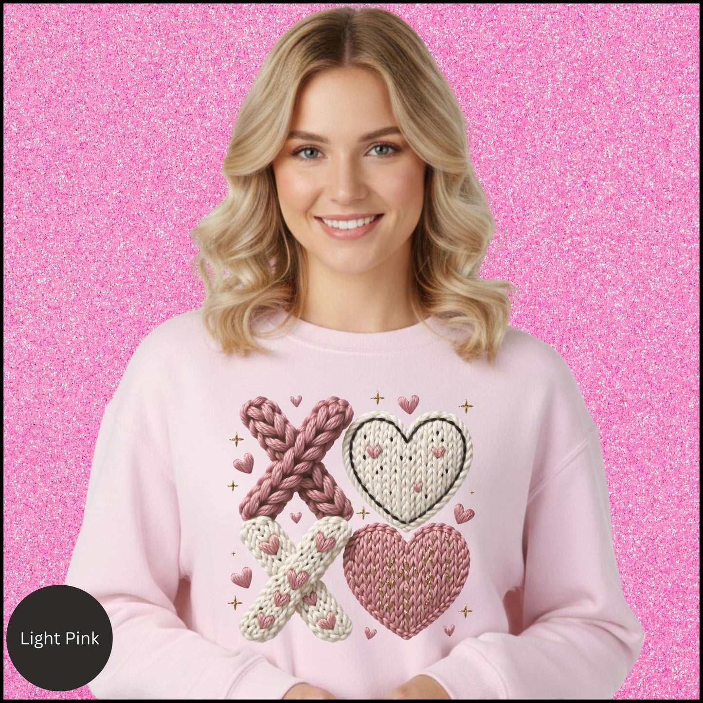 XOXO Heart Sweatshirt, Crochet Knit Heart Crewneck, Faux Knit Valentine Sweatshirt, Cozy Love Sweatshirt, Gift for Her