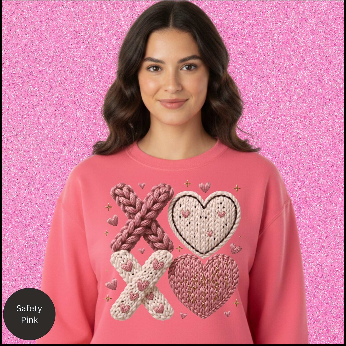 XOXO Heart Sweatshirt, Crochet Knit Heart Crewneck, Faux Knit Valentine Sweatshirt, Cozy Love Sweatshirt, Gift for Her