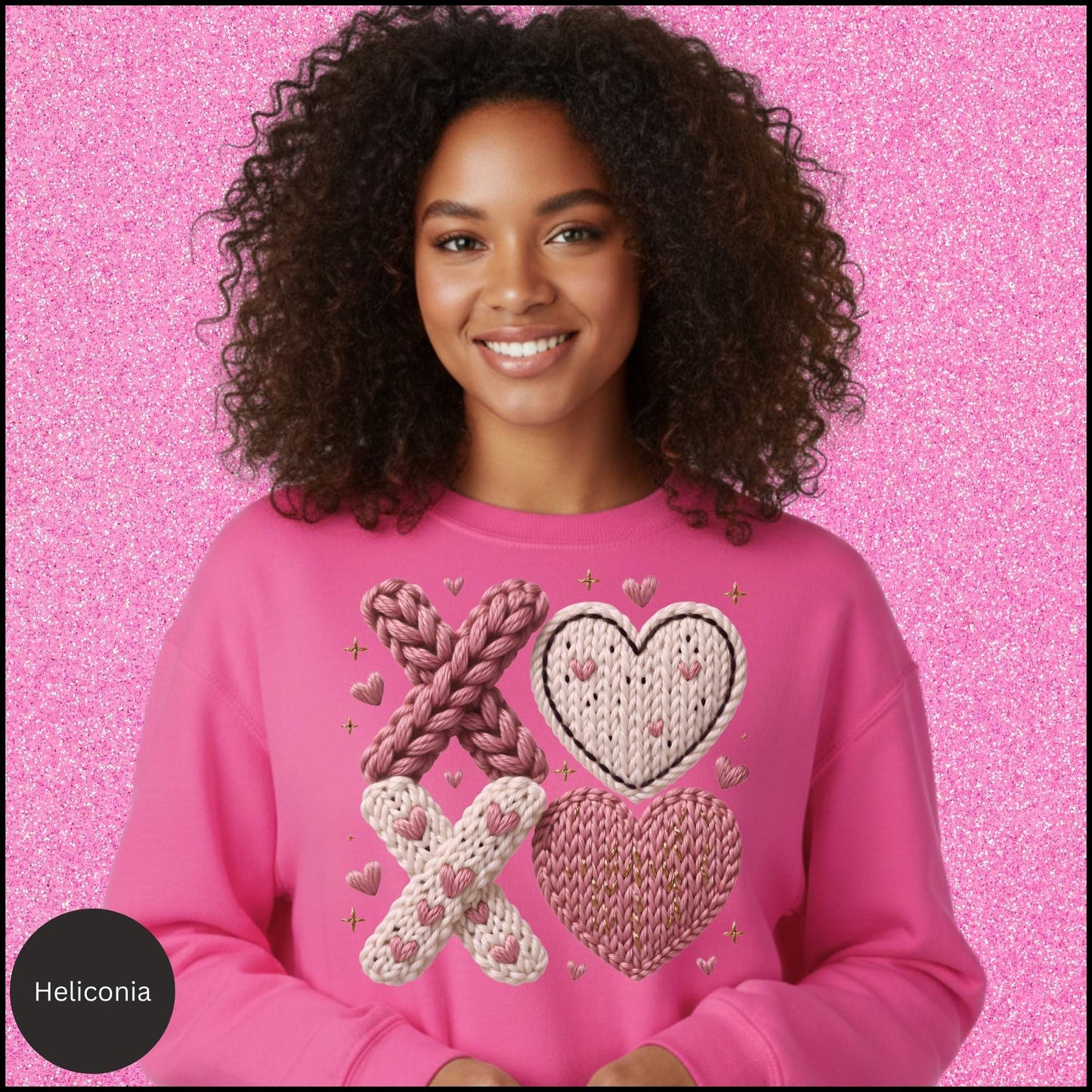XOXO Heart Sweatshirt, Crochet Knit Heart Crewneck, Faux Knit Valentine Sweatshirt, Cozy Love Sweatshirt, Gift for Her