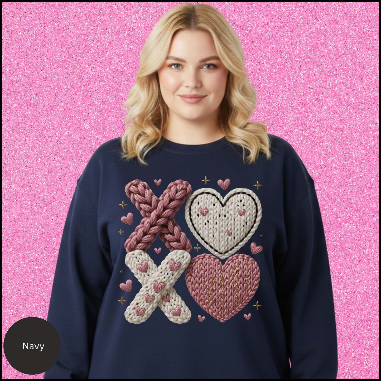 XOXO Heart Sweatshirt, Crochet Knit Heart Crewneck, Faux Knit Valentine Sweatshirt, Cozy Love Sweatshirt, Gift for Her