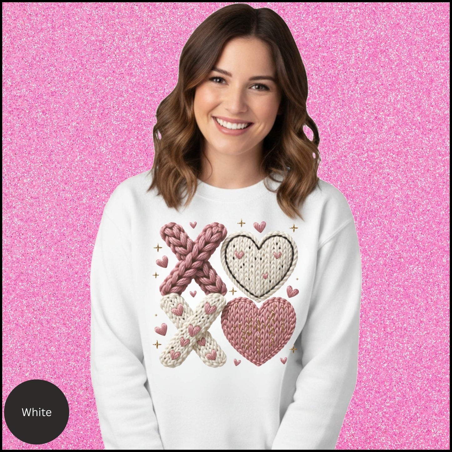 XOXO Heart Sweatshirt, Crochet Knit Heart Crewneck, Faux Knit Valentine Sweatshirt, Cozy Love Sweatshirt, Gift for Her