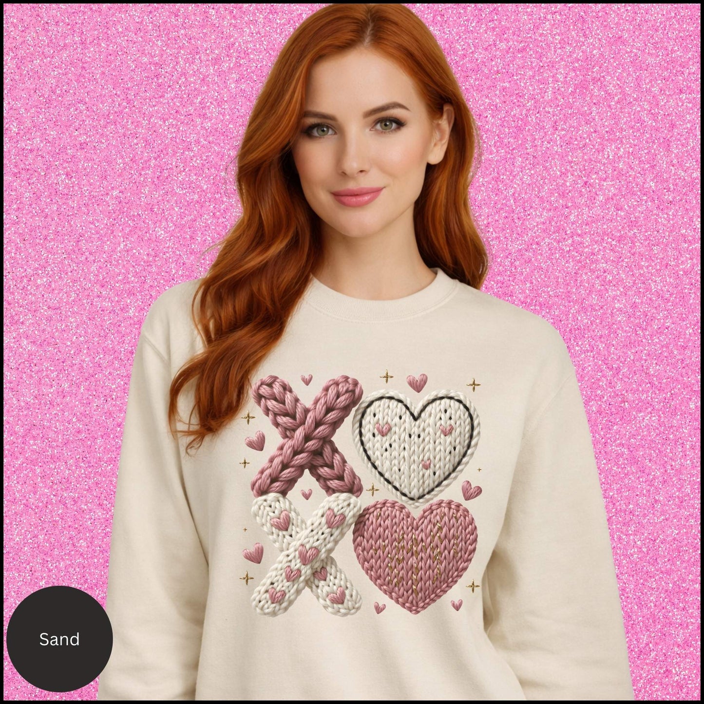 XOXO Heart Sweatshirt, Crochet Knit Heart Crewneck, Faux Knit Valentine Sweatshirt, Cozy Love Sweatshirt, Gift for Her