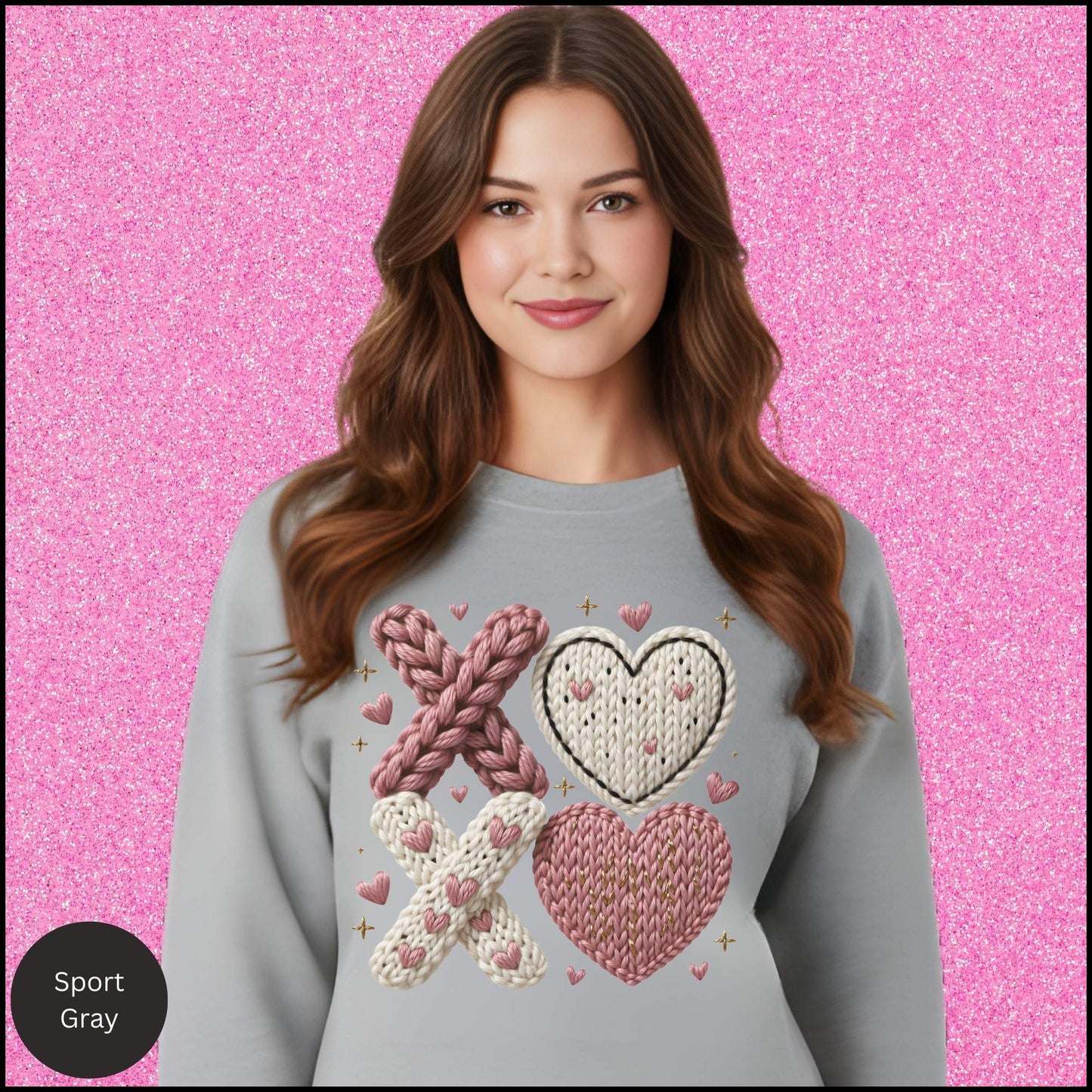 XOXO Heart Sweatshirt, Crochet Knit Heart Crewneck, Faux Knit Valentine Sweatshirt, Cozy Love Sweatshirt, Gift for Her