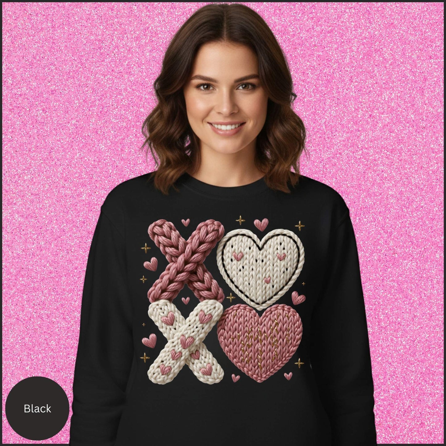 XOXO Heart Sweatshirt, Crochet Knit Heart Crewneck, Faux Knit Valentine Sweatshirt, Cozy Love Sweatshirt, Gift for Her