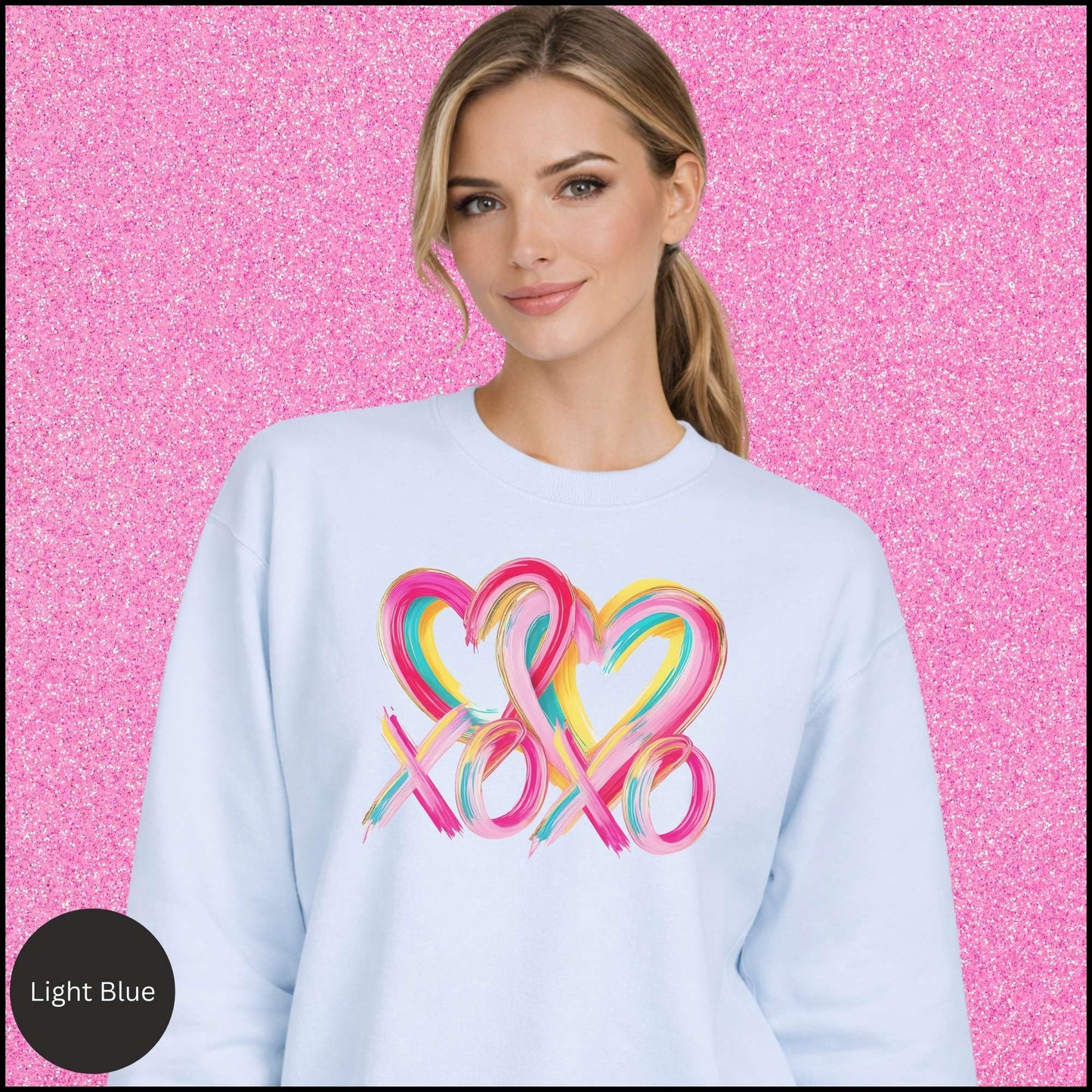 XOXO Sweatshirt, Colorful Heart Crewneck, Pink Rainbow Love Shirt, Cute Valentine Sweatshirt, Gift for Her