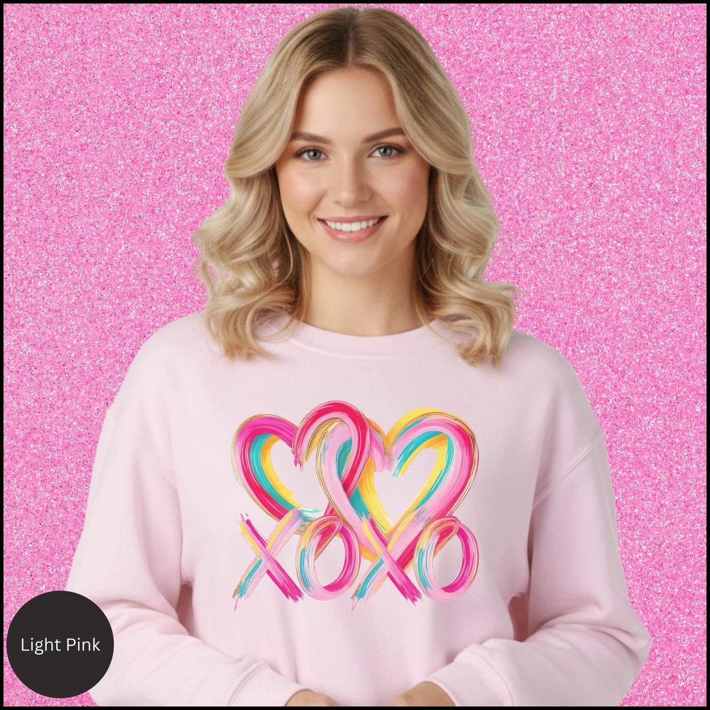 XOXO Sweatshirt, Colorful Heart Crewneck, Pink Rainbow Love Shirt, Cute Valentine Sweatshirt, Gift for Her