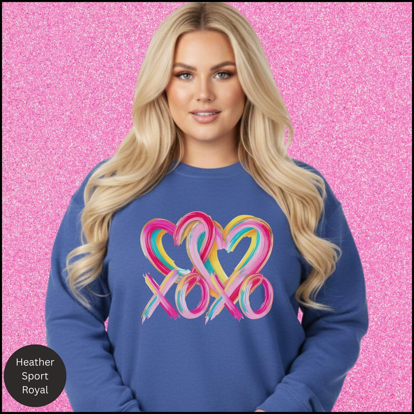 XOXO Sweatshirt, Colorful Heart Crewneck, Pink Rainbow Love Shirt, Cute Valentine Sweatshirt, Gift for Her