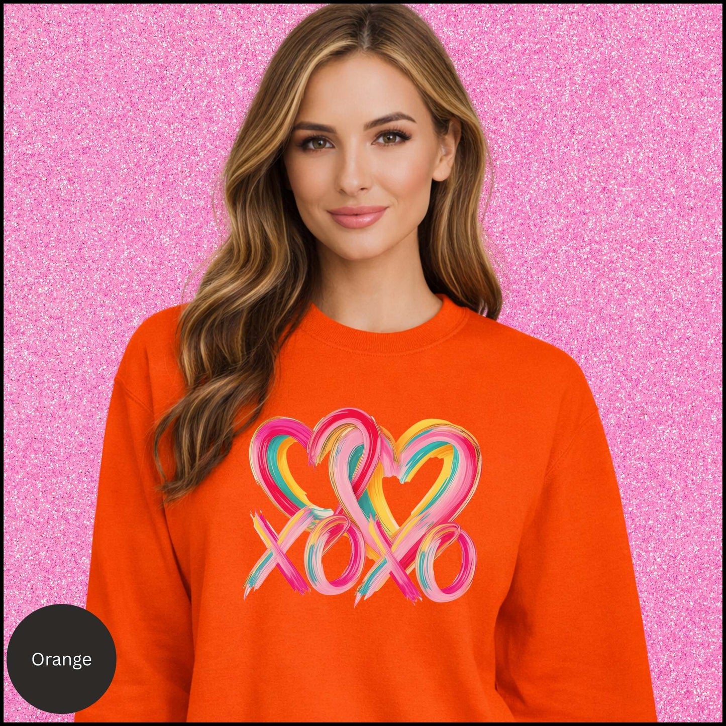 XOXO Sweatshirt, Colorful Heart Crewneck, Pink Rainbow Love Shirt, Cute Valentine Sweatshirt, Gift for Her