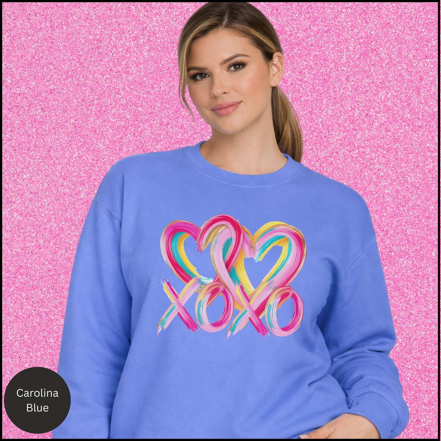 XOXO Sweatshirt, Colorful Heart Crewneck, Pink Rainbow Love Shirt, Cute Valentine Sweatshirt, Gift for Her