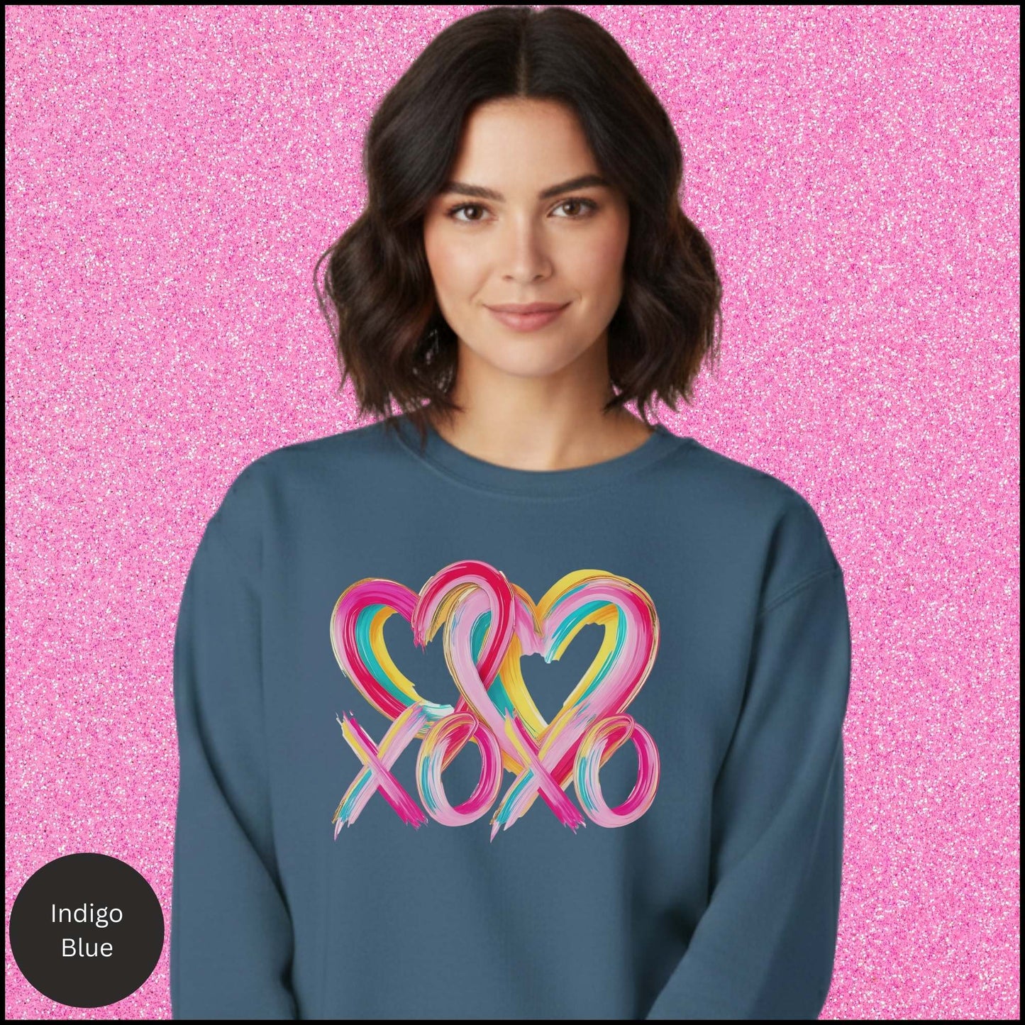 XOXO Sweatshirt, Colorful Heart Crewneck, Pink Rainbow Love Shirt, Cute Valentine Sweatshirt, Gift for Her