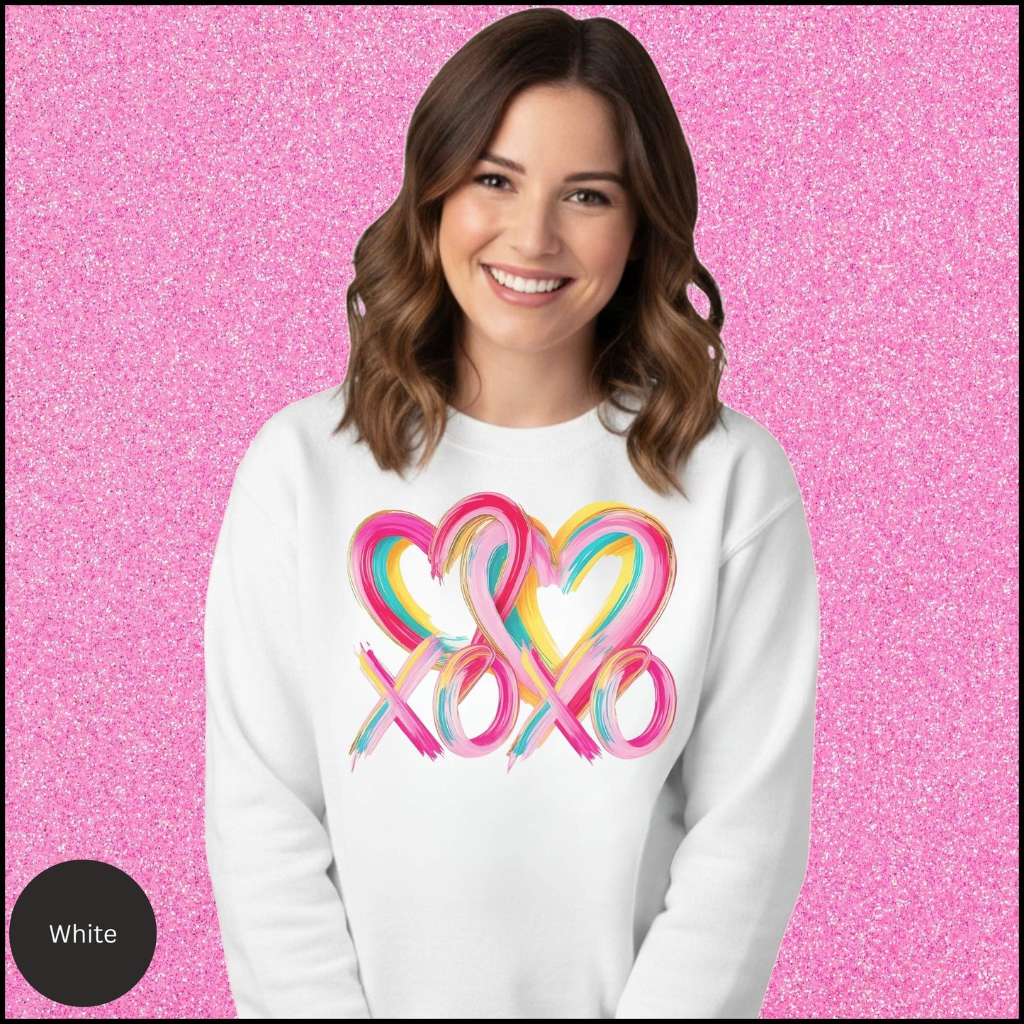 XOXO Sweatshirt, Colorful Heart Crewneck, Pink Rainbow Love Shirt, Cute Valentine Sweatshirt, Gift for Her